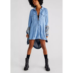 Free People Blue Buttoned Mini Dress